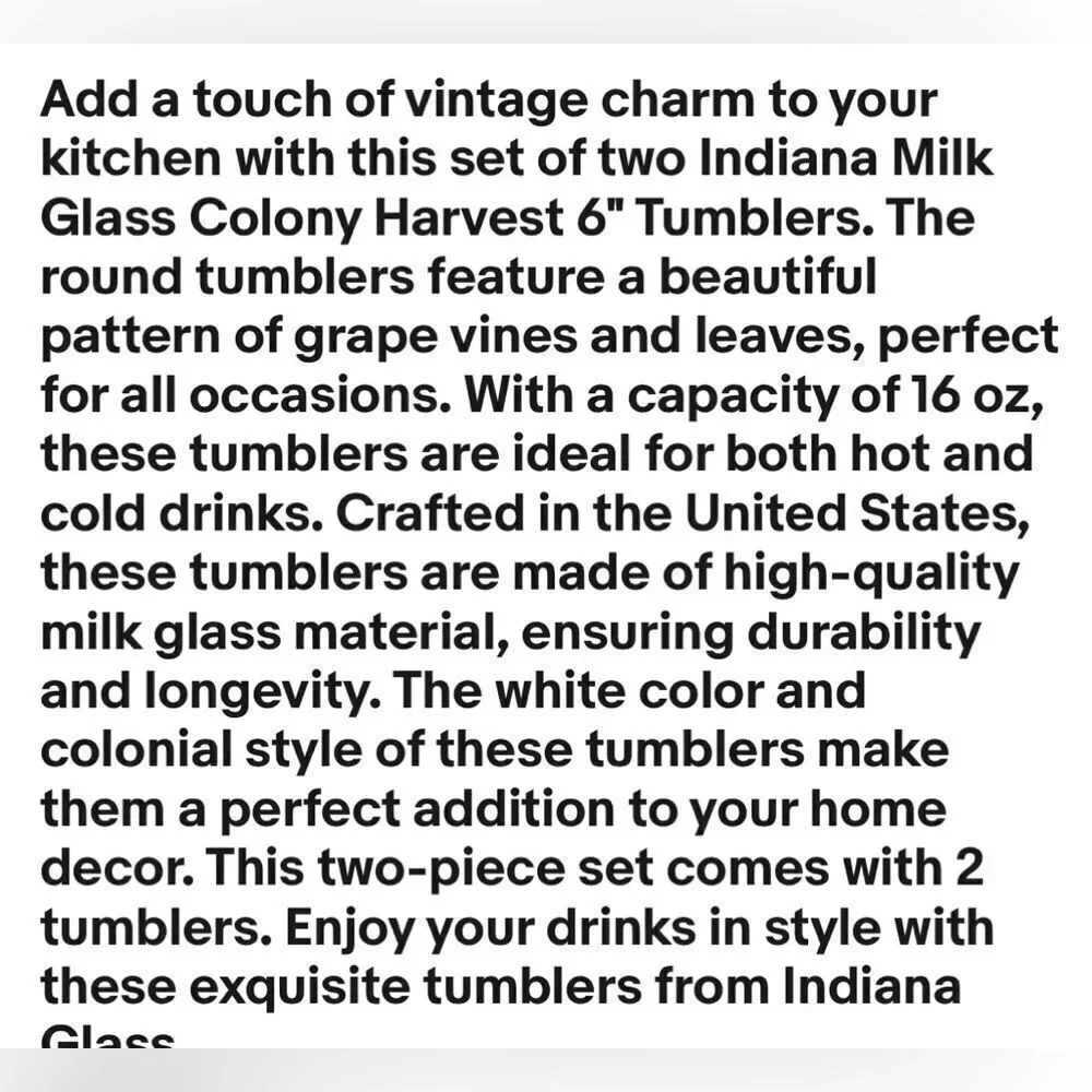 Indiana White Milk Glass Drinking 16 Ounces Glasses Tumblers Raised Grape Leaves